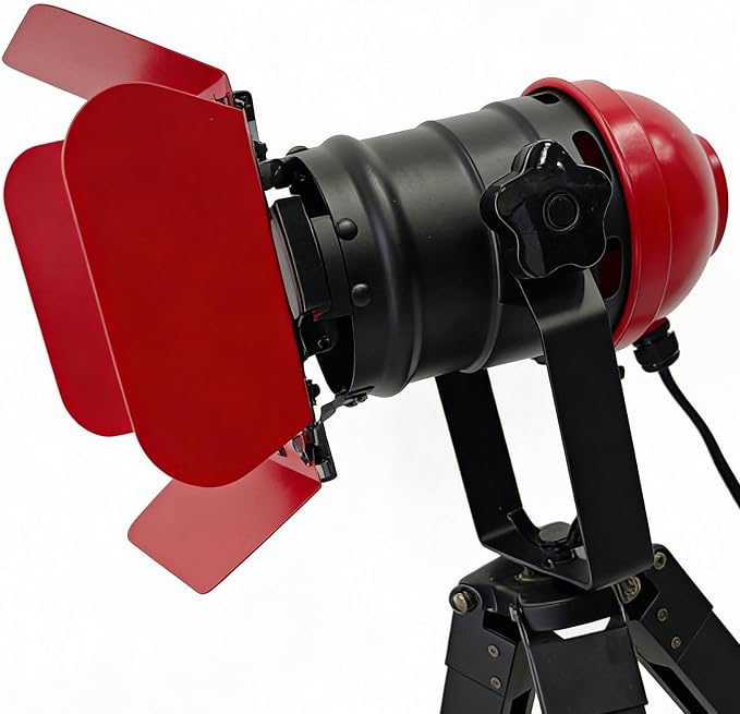 Vintage Black w/Red Retro Tripod Adjustable Table lamp,Nautical Teatre Retro Spotlight,Industrial Decor Wooden Light Fixtures,Cinema Movie Props for Living Room Bedroom Office bar Lighting