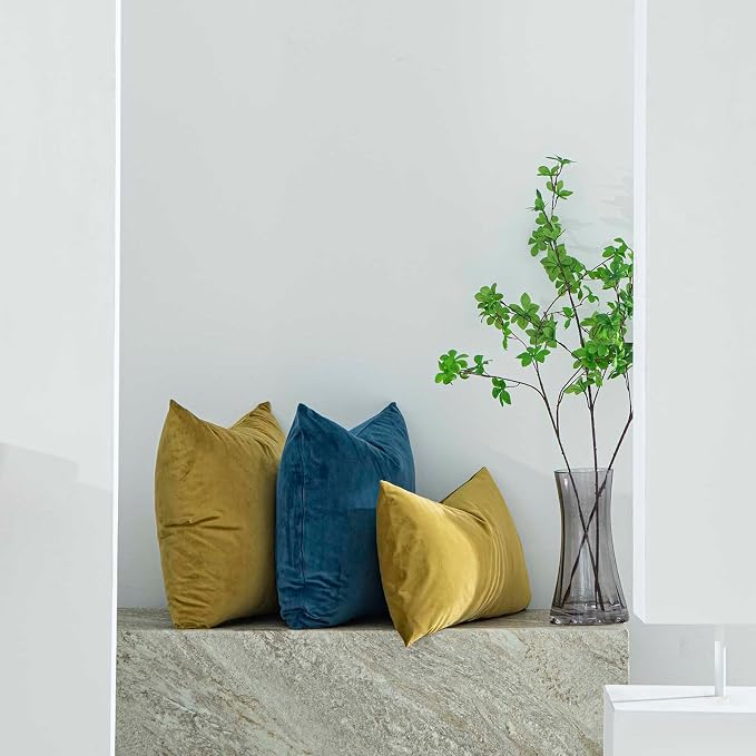 Olive Green Decorative Velvet Throw Pillow Covers 24x24 inch Set of 2 with Zipper Luxury Soft Solid Square Cushion Covers Case for Sofa Couch Bed Living Room