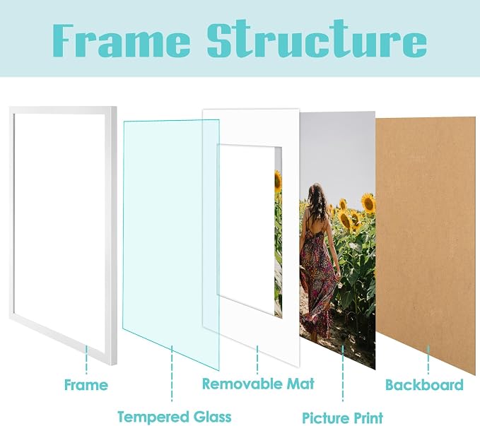 Frametory 6 Pack 16x24 White Picture Frame with Real Glass Mat for 12x18