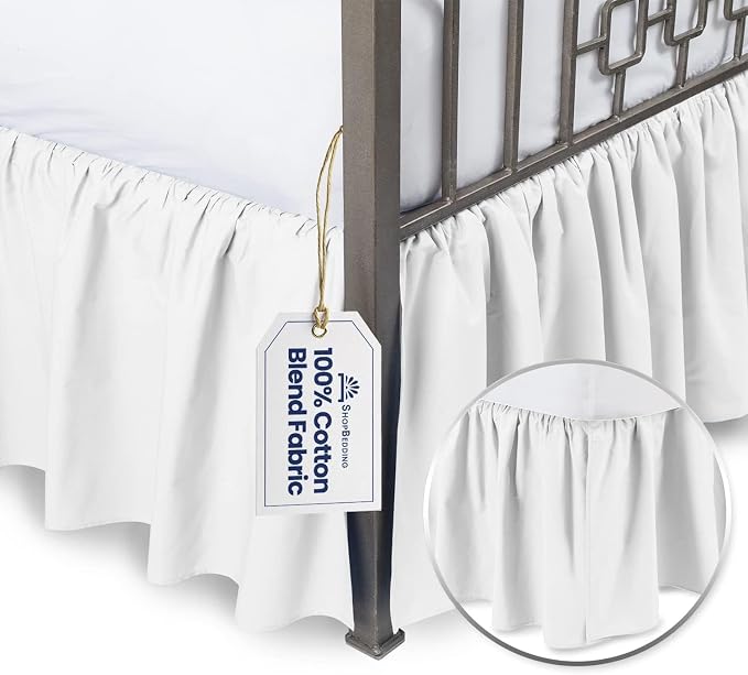BLISSFORD White Bed Skirt Twin Size 14 inch Drop - with Split Corners - Cotton Blend Ruffle Bed Skirt, Dust Ruffle with Platform, White Bedskirt, Machine Washable