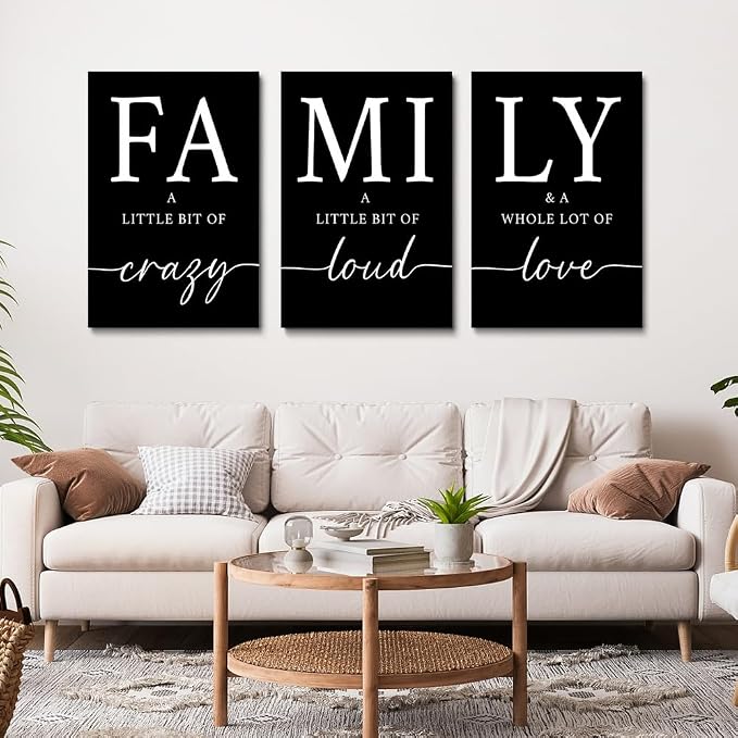 GUBIYU Black Home Wall Art for Living Room Family Sign Prints Canvas Painting Dining Room Pictures Walls Decor Artworks for Walls Rustic Large Home Family Entryway Kitchen Wall Art Set of 3 24"X36"