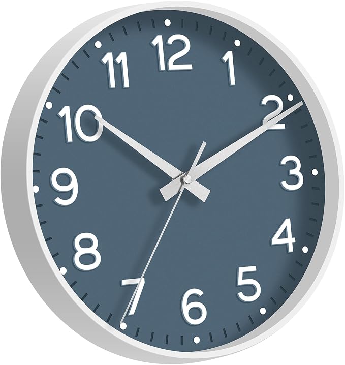 Roymnie 8 Inch Wall Clock, Battery Operated Silent Non Ticking Analog | Azure Blue modern analog; large 3D easy-read dial for kitchen, office, bathroom & bedroom; 1 AA battery (not included)