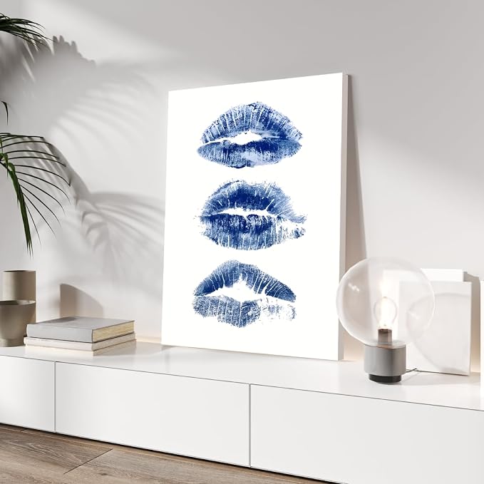 GELDSTEI Wrapped Canvas Blue Leopard 8 Ball Wall Art Set of 3, 12x16 in | Blue Modern Lips Lucky 8 Ball Leopard Print Wall Decor, Bold Fun Gift for Teens and Animal Lovers