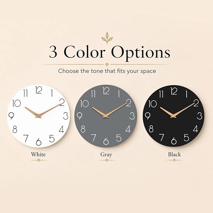 cicininc 12 Inch Battery Operated Wall Clock, Silent Analog, Gray | Kitchen | Office | Bedroom | Modern Style | Easy-to-read Numbers