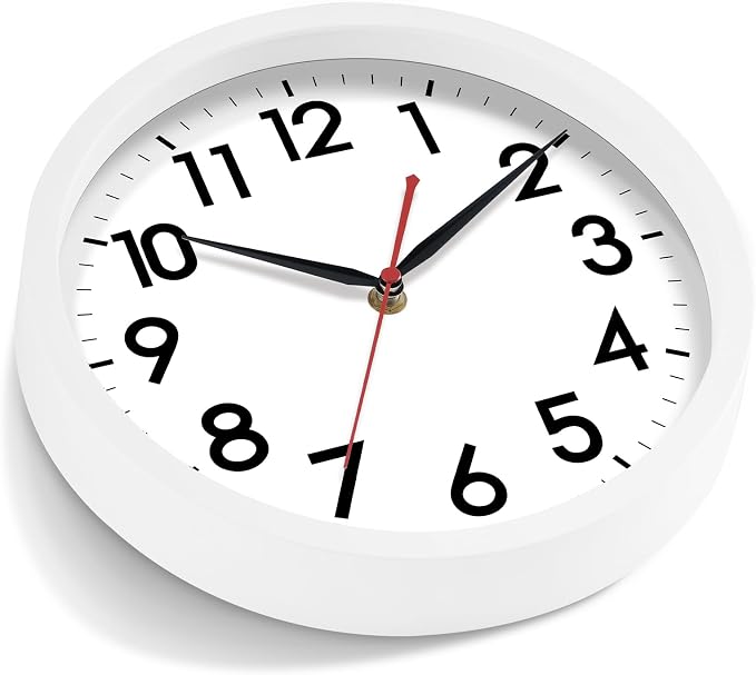 AKCISOT 12 Inch Wall Clock, Silent Battery Operated Analog Clock, White | Office | Kitchen | Living Room | Classroom | Easy-to-read Numbers