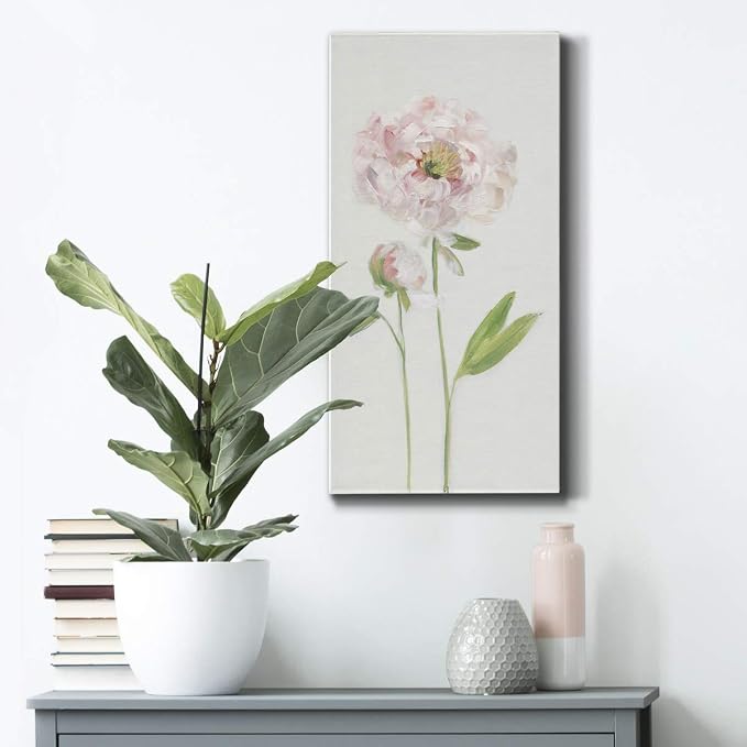 Renditions Gallery Canvas Floral Wall Art Home Paintings & Prints Single Stem Peony Rustic Romantic Botanical Modern Artwork Decorations for Bedroom Office Kitchen - 8"x16" LT43