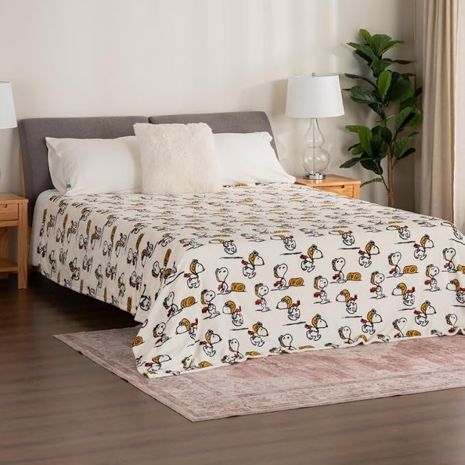 Berkshire Blanket Peanuts® VelvetLoft® Cute Character Snoopy Plush Blanket,Peanuts Red Baron,King 90 in x 108 in (Official Peanuts® Product)
