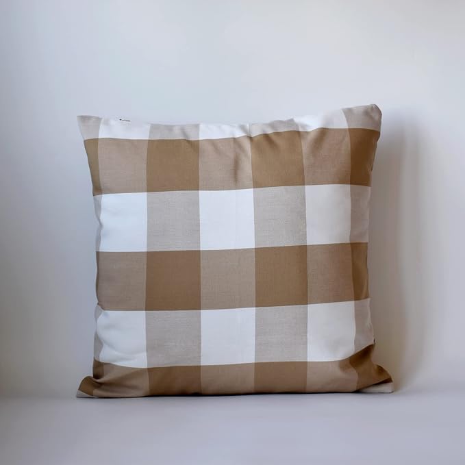 HOPLEE Farmhouse 24x24 Pillow Covers with Buffalo Plaid, Solid Beige, Striped and Gingham Plaid Design 24x24 Inches,4 Pack