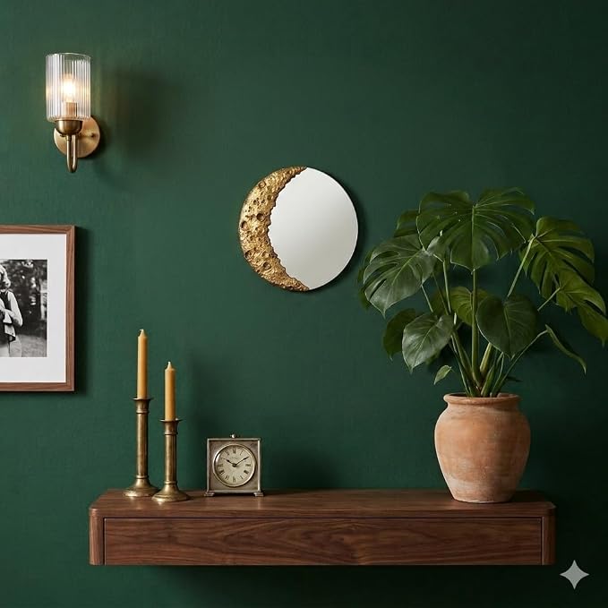 9 Inch Gold Moon Round Mirror Wall Decor | Wall Mirror Gold Nordic Lunar Surface Decor Mirror Unframed