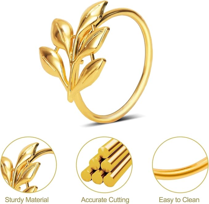 KPOSIYA Set of 12 Leaf Napkin Rings Metal Gold Napkin Holder Table Napkin Rings for Thanksgiving Day Christmas Dinning Table Parties Everyday (Ye Zi-Gold 12)