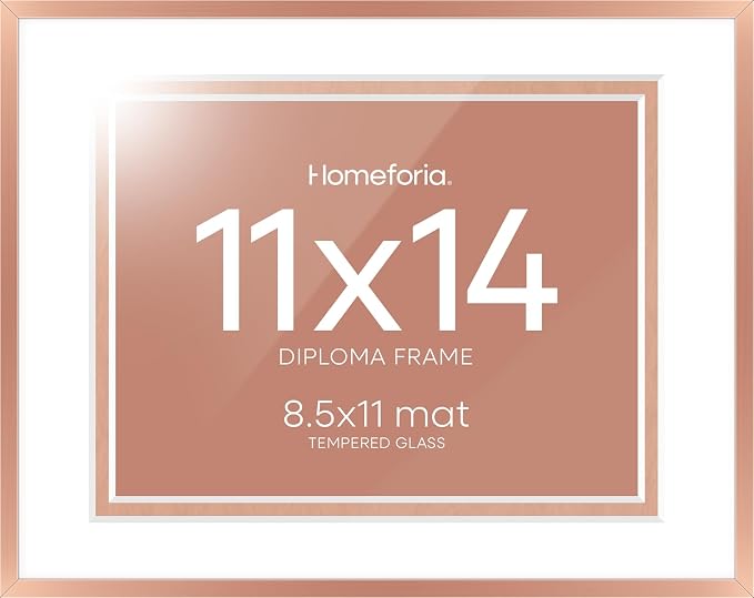 Homeforia 11x14 Rose Diploma Frame, High-End Metal, 8.5x11 Mat, Glass