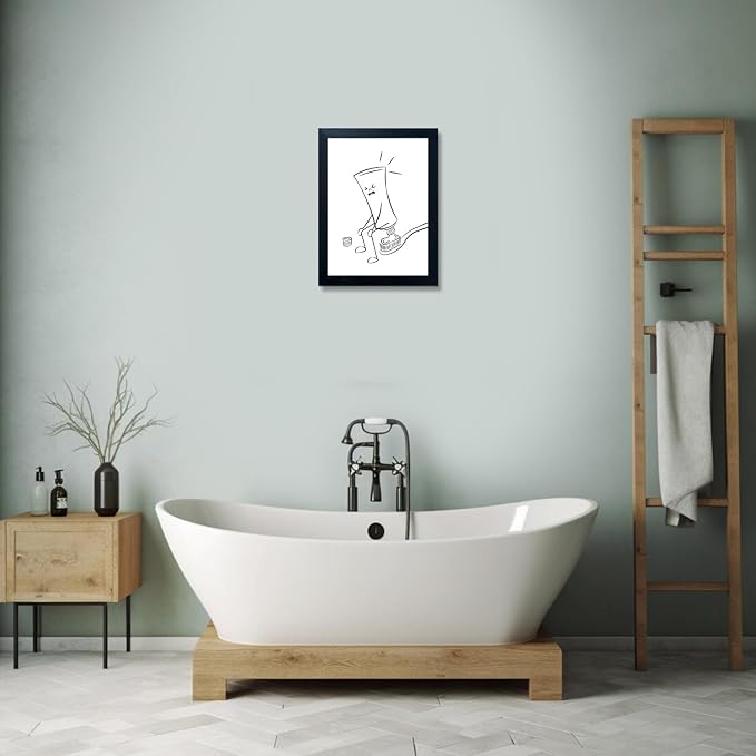 Black and White Bathroom Wall Decor, Funny Toilet Wall Art, Guest Toilet Canvas Print, Minimalist Humoristic WC Wall Art, Black Framed Picture Bathroom Sign Accesorries