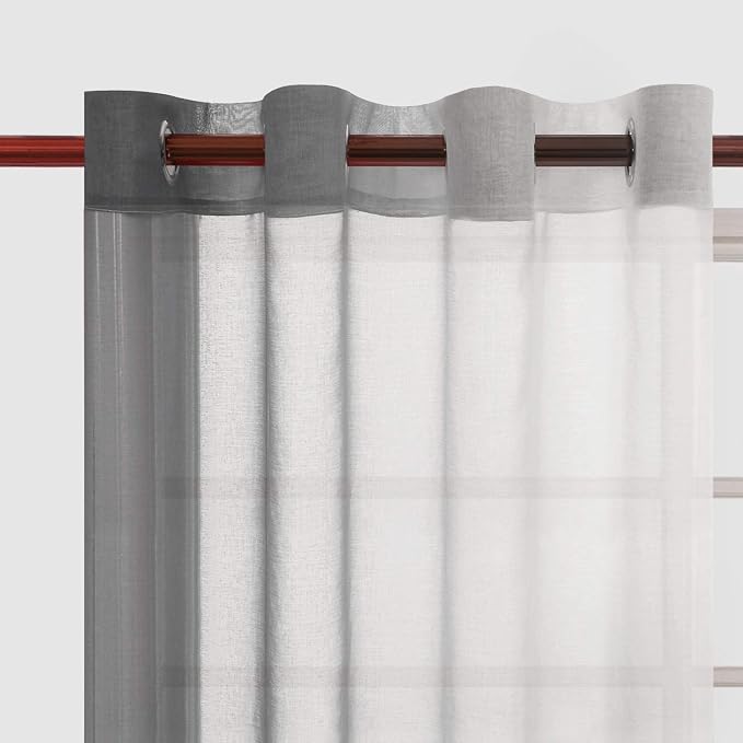 DWCN Grey Ombre Sheer Curtains - Faux Linen Semi Voile Grommet Top Gradient Curtains for Bedroom and Living Room, Set of 2 Window Curtain Panels, 52 x 54 Inch Length