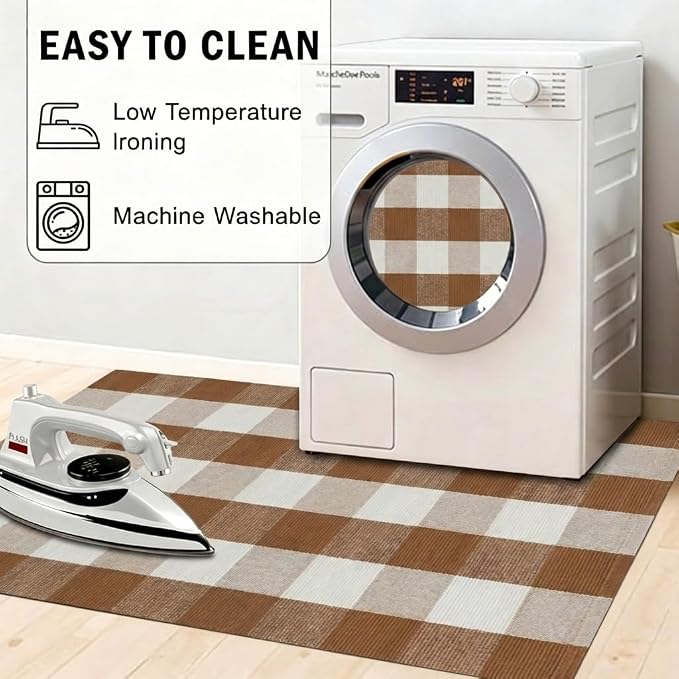 SEEKSEE Buffalo Plaid Outdoor Rug 27.5x43 Coffee and White Front Door Mat, Layering Rug for Porch, Fall Doormat, Front Porch Rug for Outdoor Entrance Entryway Patio Porch Decor