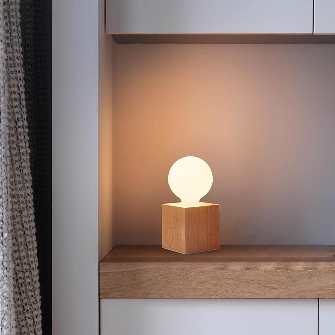 Vintage Table Lamp,Small Bedside Lamp with Square Wooden Base Desk Lamp, E26 60W Night Light Perfect for Bedroom Living Room Home Art Display Cafe Bar Studio Antique Decor(Without Bulb)