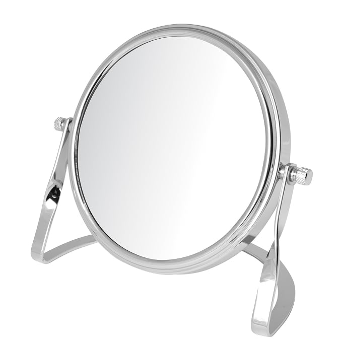 JERDON 5.5" Tabletop Makeup Mirror - 5X Magnification - Chrome - MC113C | Two-Sided 1X View, 5.75" Tall