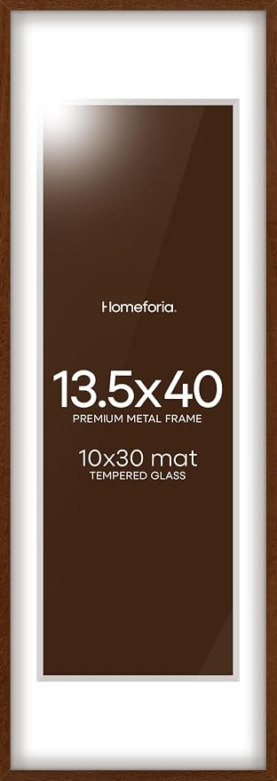 Homeforia 13.5x40 Brown Oak Picture Frame, High-End Wood, 10x30 Mat, Glass