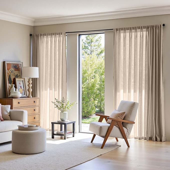 jinchan Linen Curtains Light Filtering Back Tab 100x84 Inch 1 Panel Taupe | Semi Sheer Curtains 84 inch length for Bedroom Living Room, Modern Farmhouse Drapes with Rod Pocket, Natural Boho Curtains