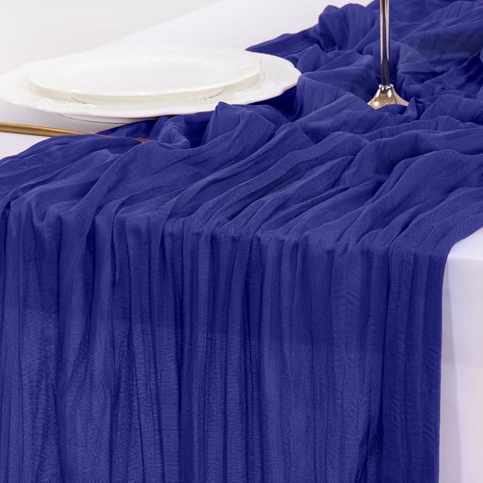 Cheesecloth Table Runner Fall Boho Wedding Birthday Party Home Decor | Royal Blue 3pcs Rustic Gauze 10FT Cheese Cloth Sheer Farmhouse Dining Runner for Baby Shower Bridal Holiday Decorations