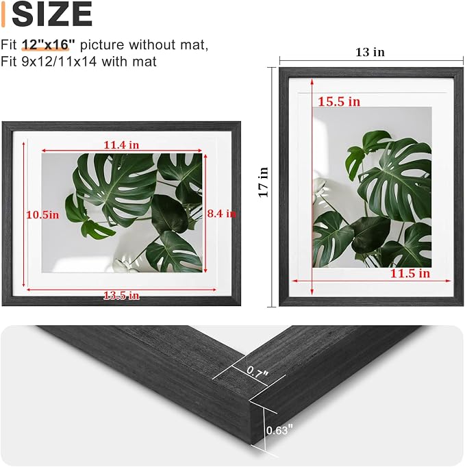 Egofine 12x16 Picture Frame Set of 4, Made of Solid Wood Multicolor Photo Frame Covered by Plexiglass 9x12 and 11x14 with Mat or 12x16 without Mat, for Wall Mounting Mixed Colors