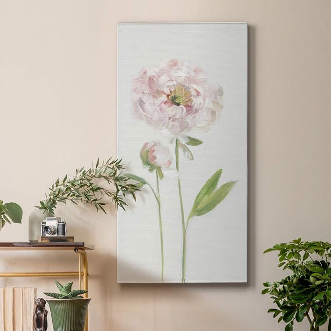 Renditions Gallery Canvas Floral Wall Art Home Paintings & Prints Single Stem Peony Rustic Romantic Botanical Modern Artwork Decorations for Bedroom Office Kitchen - 20"x40" LT43