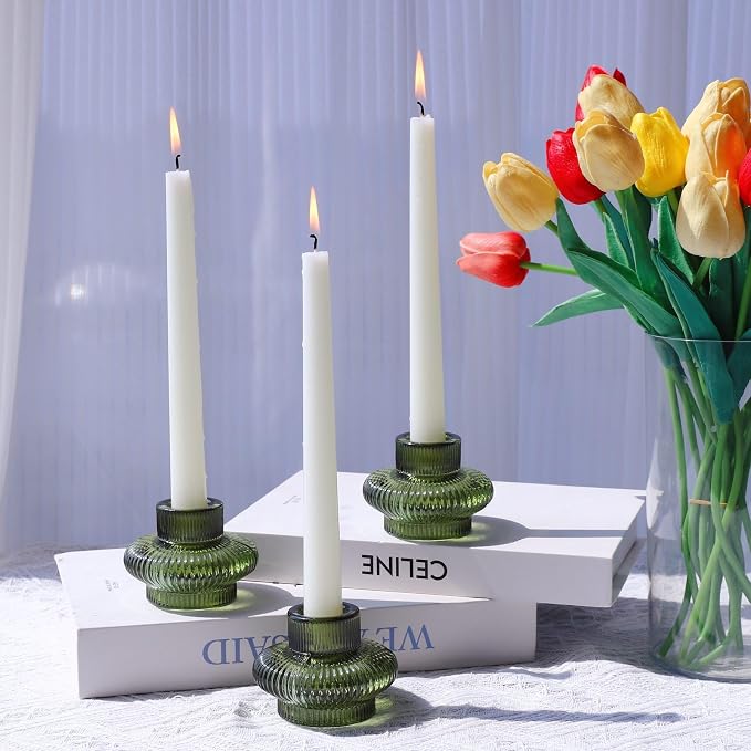 VOHO 12pcs Green Candlestick Holders for Spring and Christmas Decorations