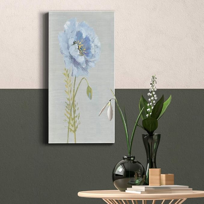 Renditions Gallery Canvas Floral Wall Art Nature Paintings & Prints Premium Jardin Bleu Modern Romantic Artwork Canvas Botanical Decorations for Bedroom Office Kitchen - 8"x16" LT43