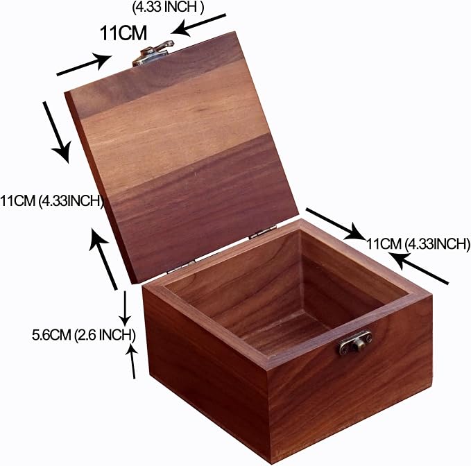 Handcrafted Walnut Wood Keepsake Box – 4.3 x 4.3 x 2.5 inch – Jewelry, Watch & Gift Storage Box – Rustic Wooden Box for Wedding, Birthday, Christmas