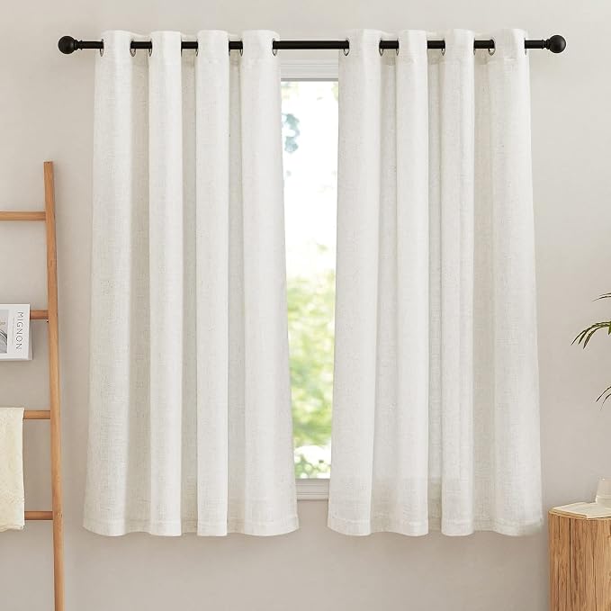 NICETOWN Linen Sheer Curtains Flax for Bedroom, Grommet Top Semi Sheer Privacy Linen Blend Window Treatment Light Filtering for Living Room/Farmhouse, 52" W x 63" L, Set of 2