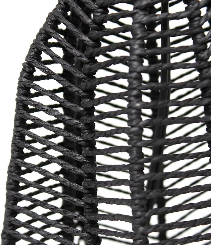 Elegant Designs LT2106-BLK 21" Tall Boho Coastal Inspired Rustic Paper Rope Rattan Wicker Look Standard Table Desk Nightstand Lamp with Light Gray Fabric Linen Shade, Black