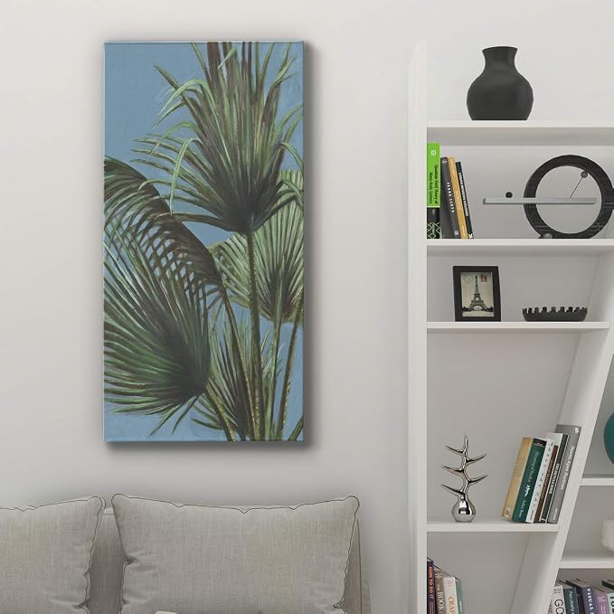 Renditions Gallery Canvas Nature Wall Art Home Paintings & Prints Elegant Green Palms Modern Glam Romantic Botanical Artwork Decorations for Bedroom Office Kitchen - 20"x40" LT43