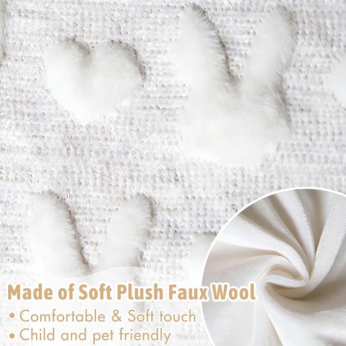 ONFAON Easter Decorations-Easter Day Pillow Covers,18x18 Inch Set of 2, White Heart and Bunny Soft Plush Faux Wool Throw Pillow Case for Bedroom Sofa Holiday Festivals Home Decor