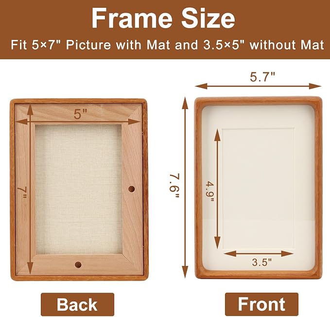 5x7 Picture Frame with 3.5x5 Mat - Solid Teak Wood Farmhouse Frame, Wall & Tabletop Display for Wedding Photos and Home Décor (5x7,Teak)