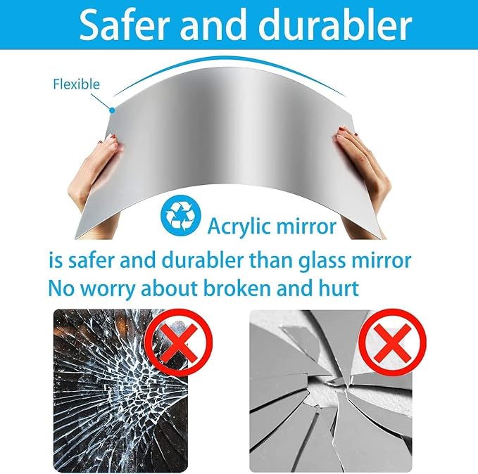 16" x 12" x 1Pcs Acrylic Mirror Sheet, Decorative Wall Mirror | Flexible Body Mirror Tiles with Self Adhesive Tapes, Non Glass Mirror Stickers for Bathroom Bedroom Home Wall Decor