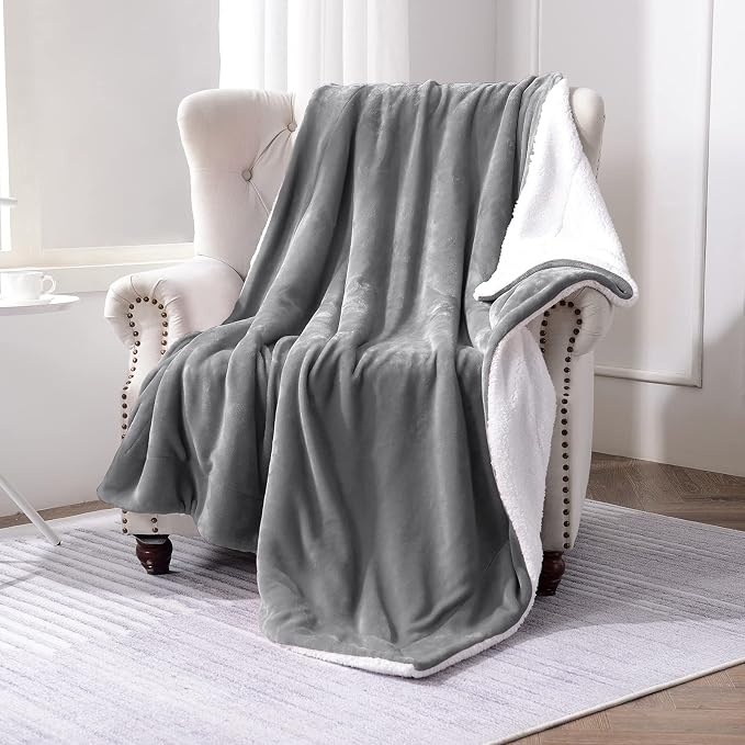 SOCHOW Sherpa Fleece Throw Blanket, Grey, 60x80 inches | Double-Sided Super Soft Luxurious Plush Blanket Twin Size