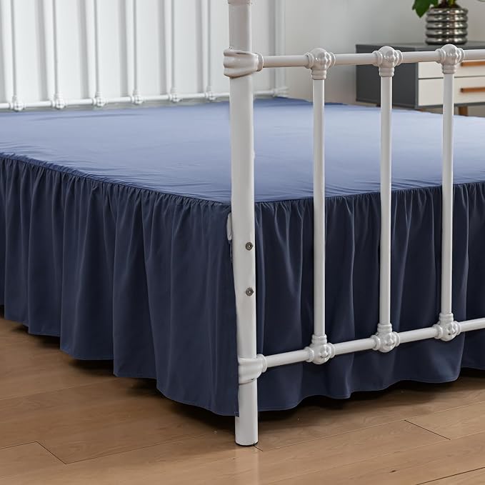 Bed Skirt Queen Size Ruffled Bed Skirts with Split Corners | 18 Inch Drop Dust Ruffle Bed Skirt with Platform, Blue