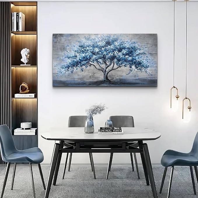 KELIYUAN Large Wall Decor Canvas Painting Wall Art For Living Room Dining Room Hallway Abstract Blue Tree Office Bedroom Decoration Artwork Picture Print For Home Decoration Aesthetics 24x48 In