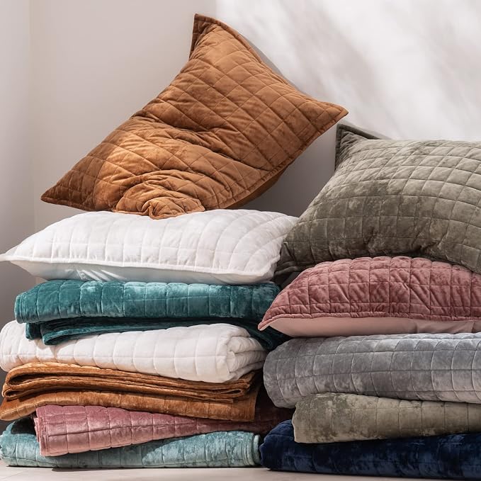 RECYCO Channel Box Stitch Velvet Quilt Set, King Size, Teal | Ultra Soft Lightweight Velvet Comforter, Luxury Oversized Bedspread Coverlet, Quilted Bedding Set for All Season with 2 Shams