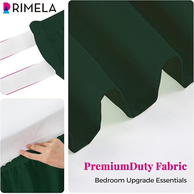 Dark Green Bed Skirt King Size 15" Drop, Elastic Wrap Around Bedskirt | Solid Ruffled, Easy to Use, No Mattress Lifting, Wrinkle & Fade Resistant, with Adhesive Strips, Machine Wash/Dry/Iron