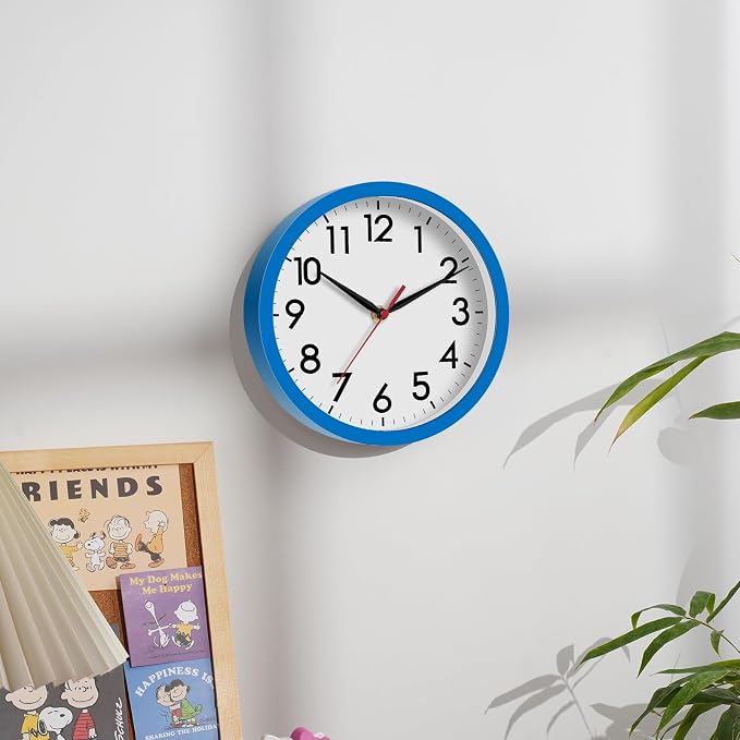 AKCISOT 8 Inch Wall Clock, Silent Battery Operated Analog Clock, Blue | Small Size | Bedroom | Office | Kitchen | Bathroom | Classroom | Modern | Easy to Read