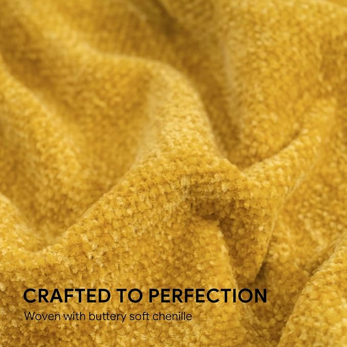 RECYCO Chenille Throw Blanket for Couch, 50"x60", Mustard Yellow | Super Soft Knit Throw Blanket with Fringe Tassels, Lightweight Knitted Throw, Cozy, Ideal for Sofa Chair Bed Living Room Gift