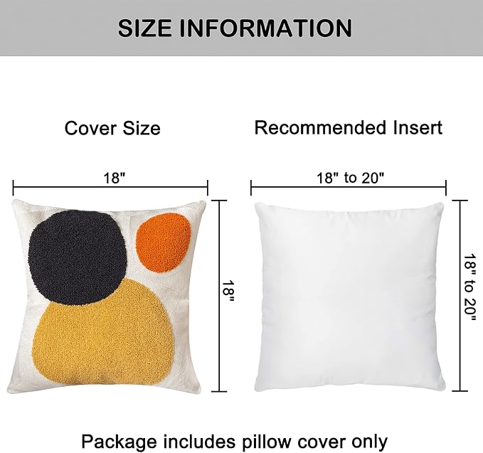 Decorative Geo Pillowcase, Boho Colored Throw Pillow Cover for Couch Sofa Bed Stylish Decor, Simple Cotton Textured Cushion Sham, Square 18 inches, 1PC(Yellow Orange)