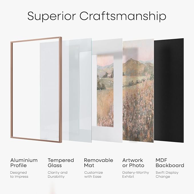Homeforia 6x6 Mocha Picture Frame, High-End Metal, 4x4 Mat, Glass