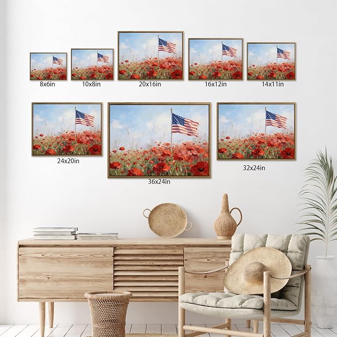 American Flag Framed Canvas Wall Art, 4th of July Patriotic Canvas Prints | USA Flag with Bald Eagle Poster Print, Vintage Independence Day Wall Decor for Bedroom Living Room 16×20in