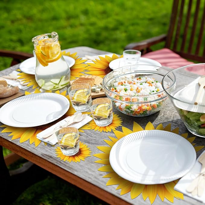 Geosar 200 Pcs Sunflower Disposable Paper Placemats Set 12x14 Inch | With Coasters for Drinks, Sunflower Table Decor Outdoor Indoor for Summer Dining Table Decoration Wedding Shower Birthday