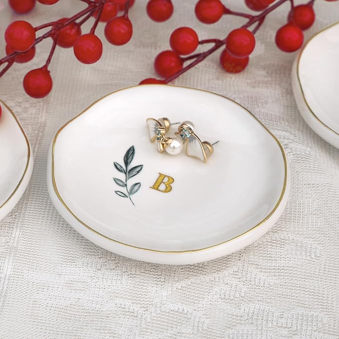Personalized Ceramic Ring Dish, Initial Jewelry Tray for Rings, Earrings, Necklaces & Bracelets, Gift for Engagements, Birthdays, Holidays, Mom, Sister, Bridesmaid, Bride-to-Be, 4" Ring Plate