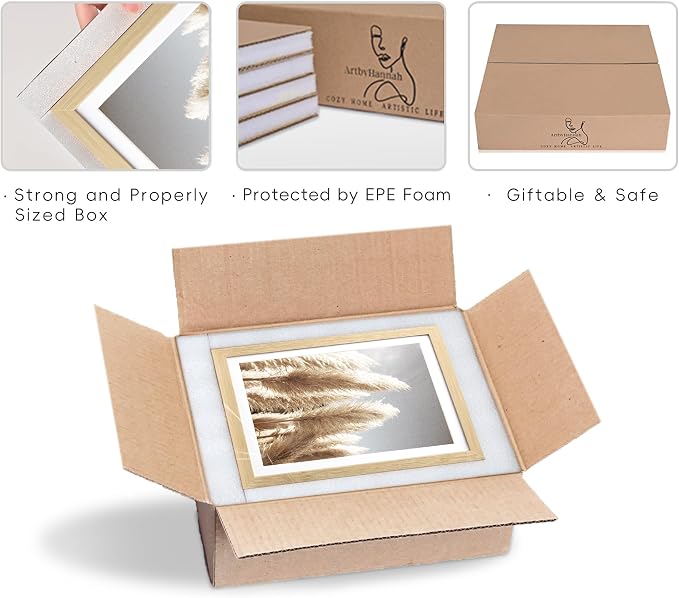Gallery Wall Frame Set, 8 Pack Beige Picture Frames, Small | Collage Pampas Grass Prints Wall Art Decor for Living Room, Entryway, Stairway, Bedroom, Assorted Size