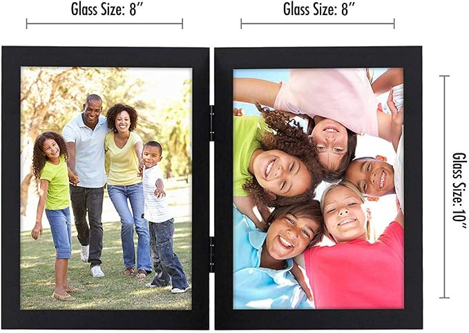 Americanflat Hinged 8x10 Picture Frame with Shatter-Resistant Glass - Double Picture Frames with Engineered Wood - Signature Collection - Photo Frame for Tabletop Display - Black
