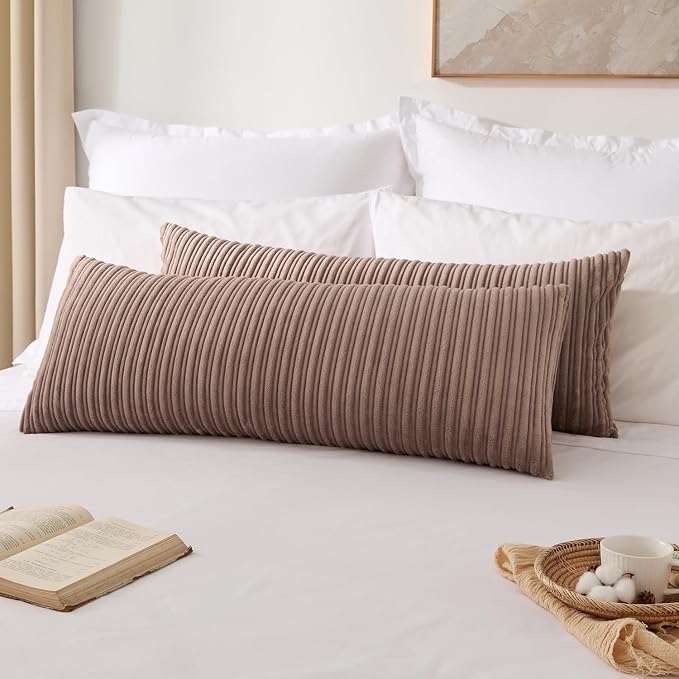 Kevin Textile Striped Corduroy 14”x36” Pillow Cover 1 Pack, Light Brown