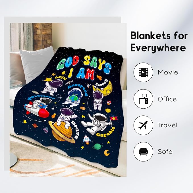 Planet Blanket, Kids Throw Blanket for Boys, Planet Gifts for Toddler Child, God Says I Am Blanket for Kids, Inspirational Gifts for Son, Soft Plush Toddler Throw Blankets for Couch Office, 30"x40"